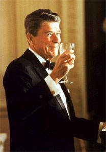 Reagan raises a glass in a toast